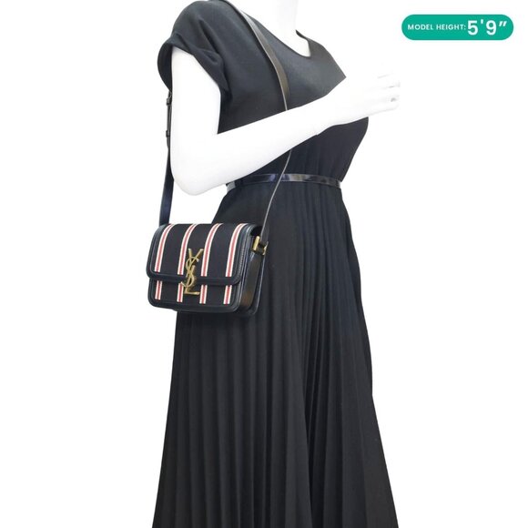 Yves Saint Laurent Solferino Striped Canvas Shoulder Bag Black - Picture 2 of 12